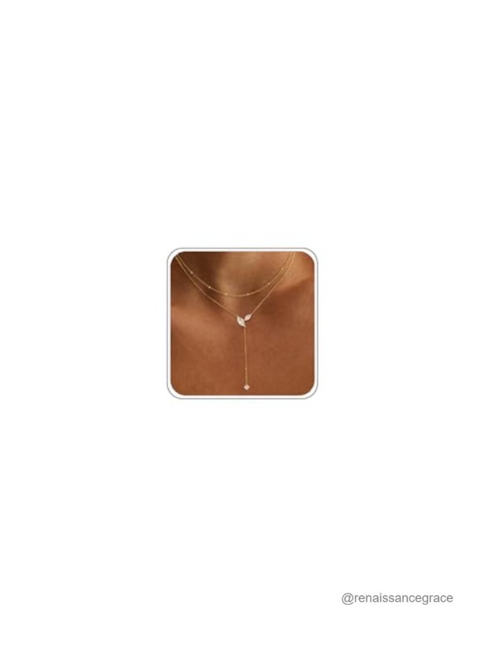 14K Gold Plated CZ Drop Necklace Long Layered Y Necklace for Women